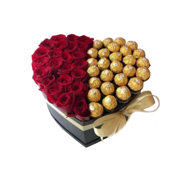 Flowers and Chocolates Gifts in Heart Shape Box